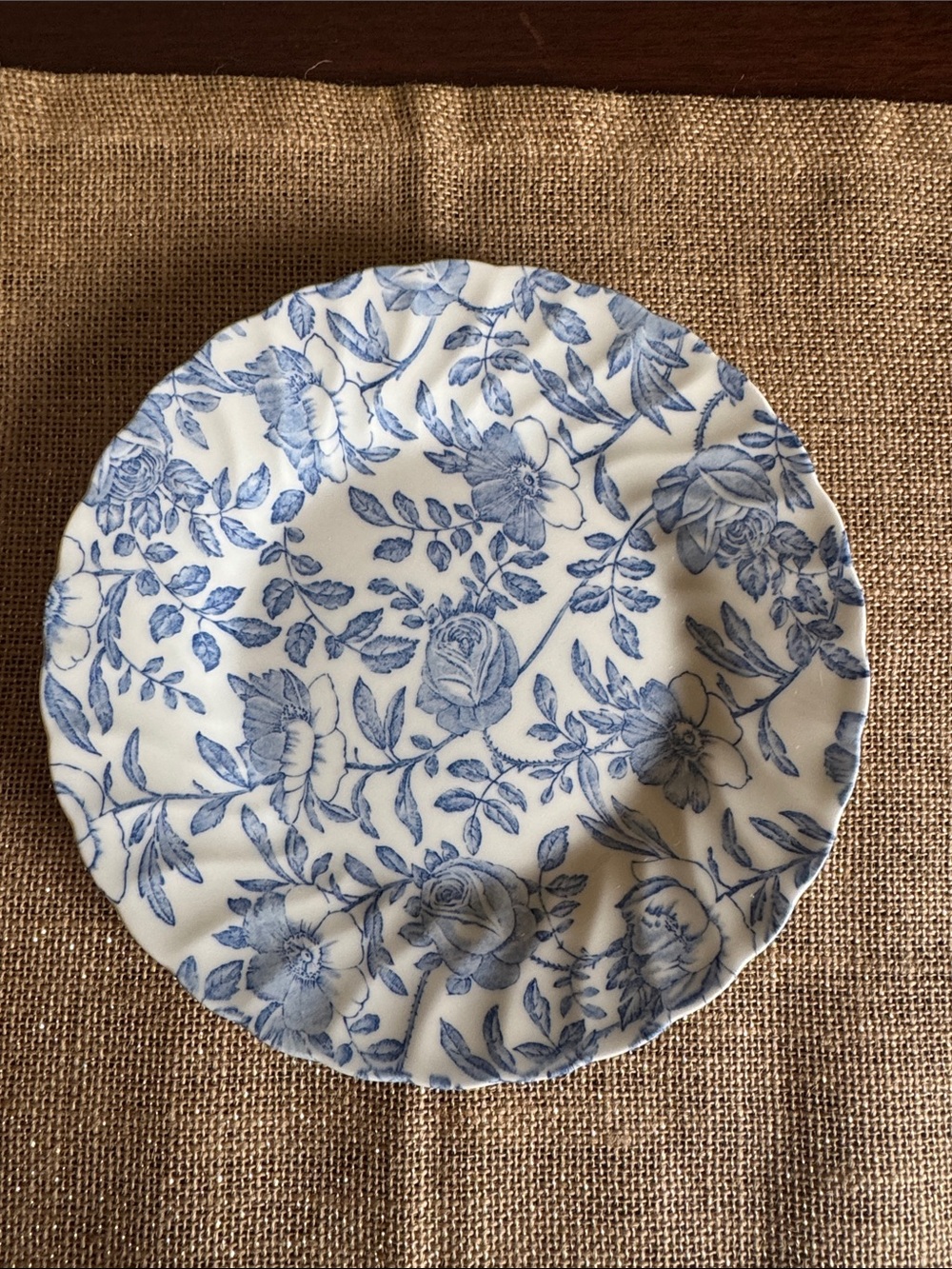 Churchill Blue Peony Scalloped 8" Salad Plate Made in England Earthenware